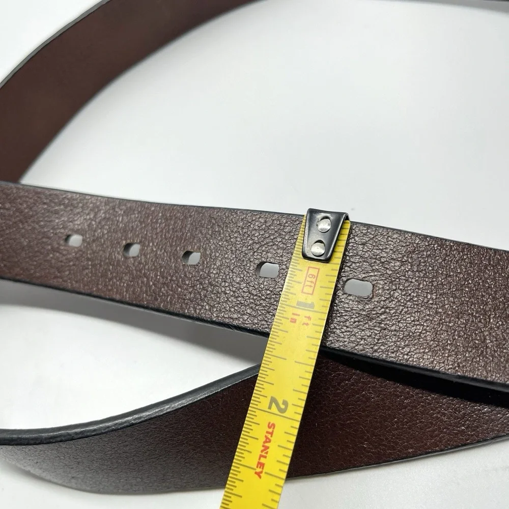 Cowhide Leather Men's Brown Solid Brass Buckle Imported Italian‎ Belt Size 44